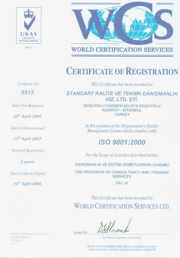 ISO 9001:2000 Kalite Ynetim Sistemi Belgesi